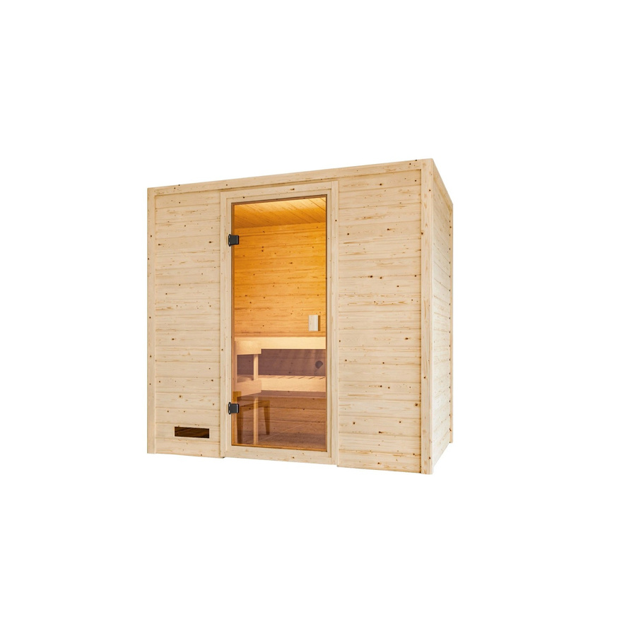 Karibu Innensauna Dorika aus Fichtenholz in Braun inklusive 3,6kW Saunaofen mit integrierter Steuerung B/T/H: 195 x 187 x 145 cm - Bild 2