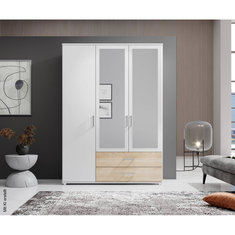 Kleiderschrank IKEA Ivar in Weiß mit integrierten Schubladen und Spiegel, B/H/T: 125 x 190 x 51 cm - Bild 3