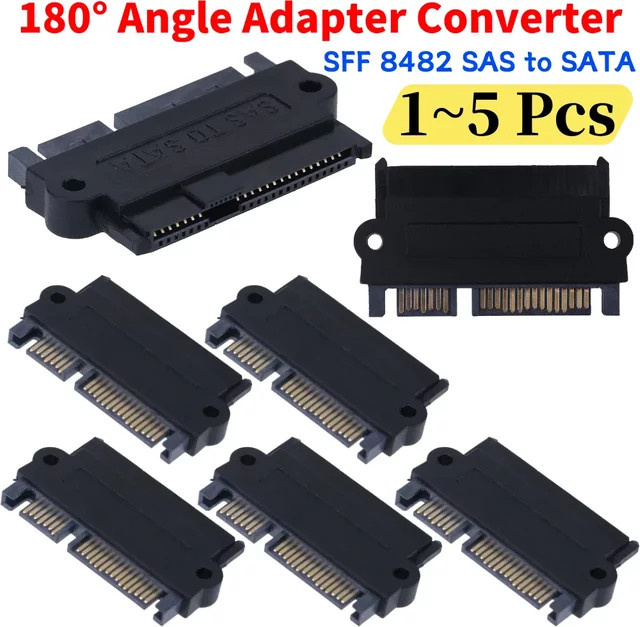 JOCESTYLE SFF 8482 SAS zu SATA 180-Grad-Winkel-Adapter in Schwarz für SAS-Festplatten und SATA 3 Adapterkarten im PC - Bild 1