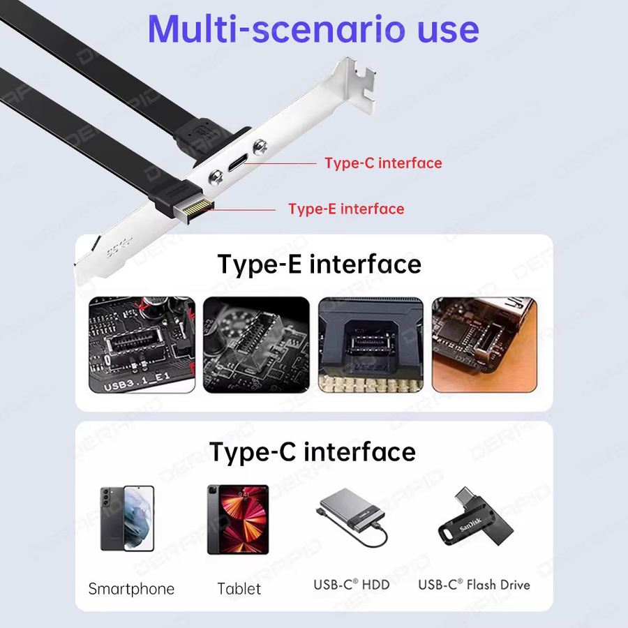 Fenvi USB 3.2 Frontplatten-Header Typ E auf USB-C Buchse 100 W PD-Verlängerungskabel mit Schraube für Panelmontage, Länge: 30 cm oder 50 cm - Bild 2