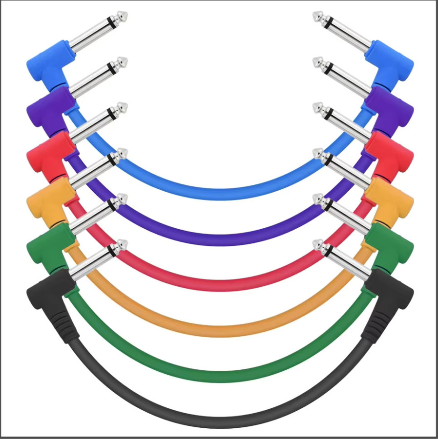 6er-Pack YOUYAN Gitarren-Patchkabel 7,8 Zoll, 1/4 Zoll TS rechtwinkliges Effektkabel, Farben: Bunt und Schwarz - Bild 1