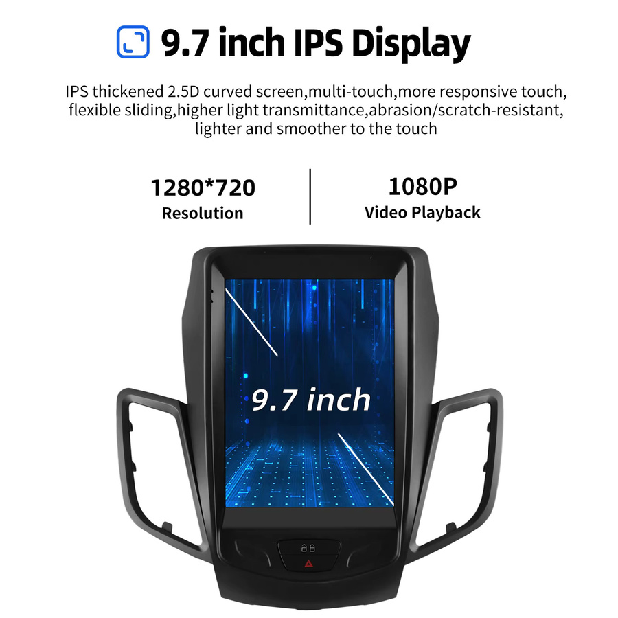 ESSGOO Android Autoradio mit 9,7 Zoll Portrait-Bildschirm für Ford Fiesta 2009-2014, 2Din Multimedia-Player mit Carplay, GPS, 4GB RAM und 64GB Speicher, Schwarz - Bild 3