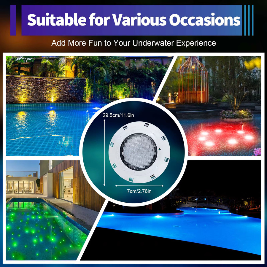 Bymaocar RGB-LED-Poolleuchte mit Fernbedienung, IP68 wasserdicht, 45 W, 2500 lm, Multicolour, Weiß - Bild 5