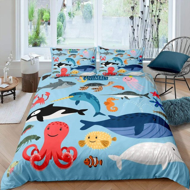 Bettwäsche Set Your Warm Home Haikönig Königin Blau Ozean Meeresleben für Kinder, 2-teilig, B/H: 135 x 200 cm - Bild 1