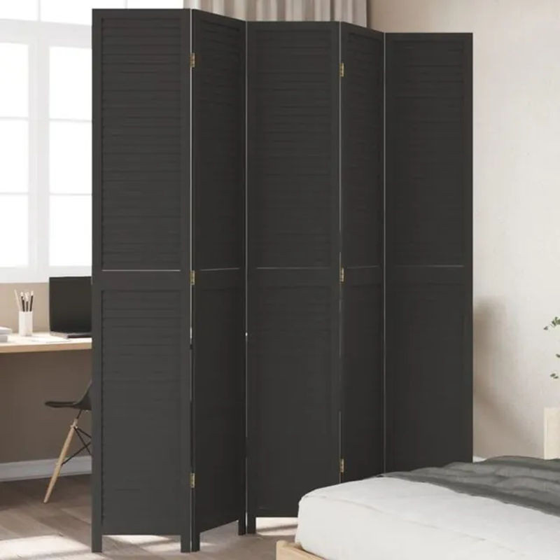 5-tlg. Paravent vidaxl aus Massivholz Paulownia und Metall in Schwarz, minimalistisches Design, freistehend - Bild 1