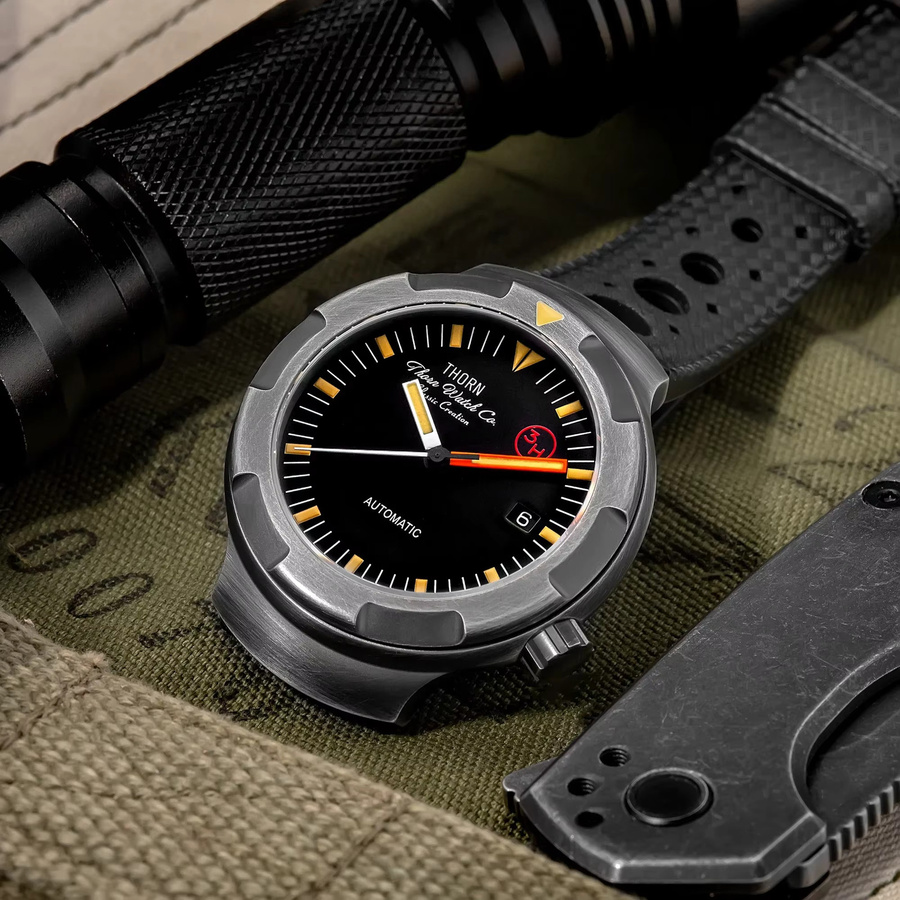 Thorn Herrenuhr, Titan, Automatik, Kautschukarmband, Saphirglas, Schwarz - Bild 3