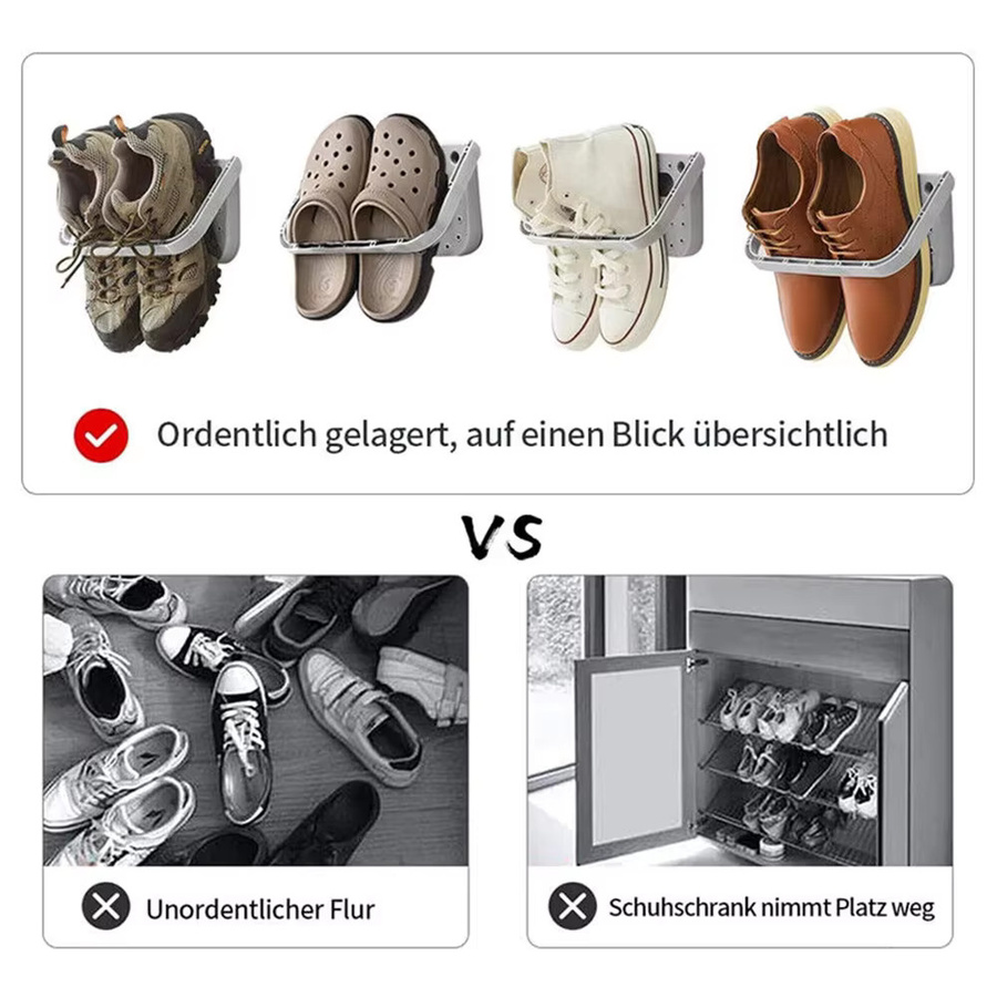 Untior Schuhregal aus Kunststoff zur Wandmontage ohne Bohren in Grau - Bild 2