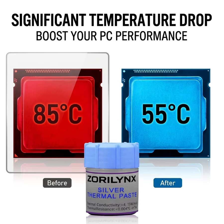 ZORILYNX Wärmeleitpaste Silber mit hoher Leitfähigkeit für CPU, GPU und Laptop-Kühler, 15g - Bild 4