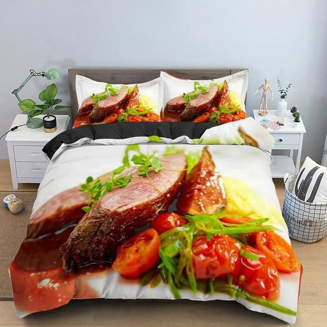 Lodestar 3D Bettwäsche-Set mit Fleisch- und Meeresfrüchte-Print, 3-teilig, Mehrfarbig, B/H: 264 x 228 cm - Bild 1