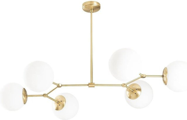 Opviq Pendelleuchte Damar-6322 aus Metall und Glas in Weiß und Gold, 6 E27 Fassungen, B/H/T: 100 x 48 x 58 cm - Bild 1