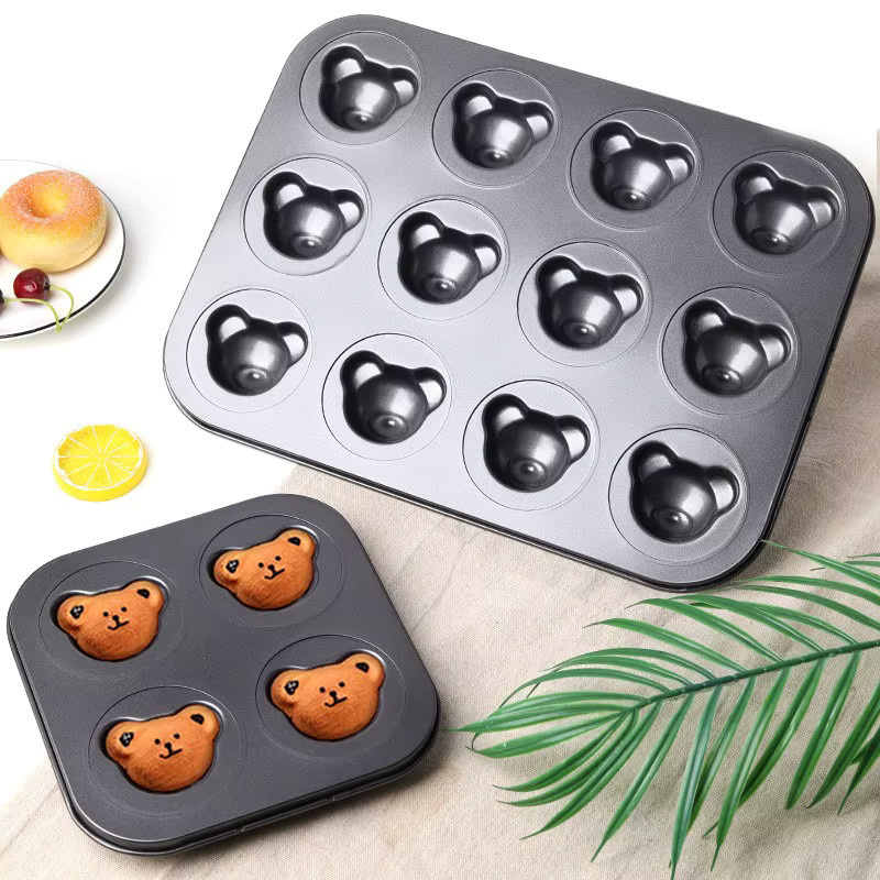 Antihaftbeschichtete Muffin-Backform in Bärenform für 6 bis 12 Muffins, Schwarz - Bild 2