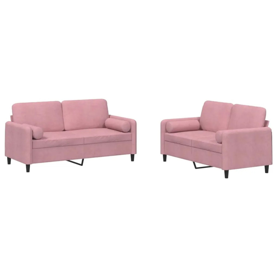 vidaXL 2-teilige Sofagarnitur aus Samt in Rosa mit Kissen und Armlehnen - Bild 1
