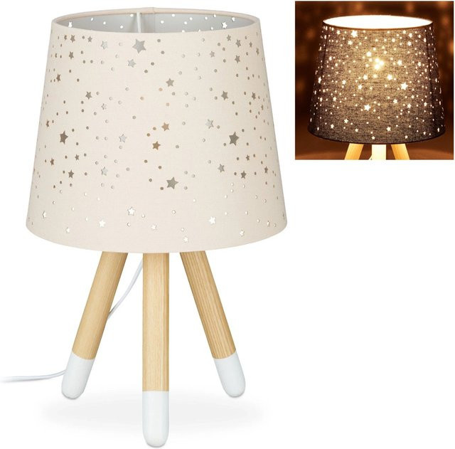 Relaxdays Tischlampe mit Stoffschirm und Eschenholz-Beinen in Rosa für Kinderzimmer, Höhe: 40 cm, Breite: 25,5 cm - Bild 1