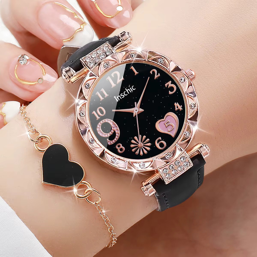 Armbanduhren Set, Quarzuhr, Leder, Roségold, Zirkonia, Damen - Bild 2