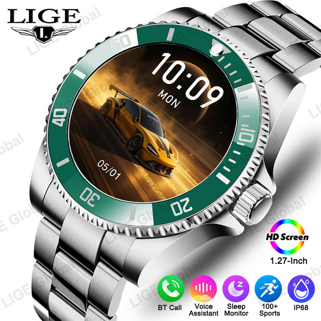 LIGE Smartwatch für Herren aus Vollstahl mit Bluetooth-Anruffunktion, Sprachassistent und Sport- sowie Schlafmonitor, kompatibel mit Android und iOS, Farbe: Silber/Blau - Bild 1
