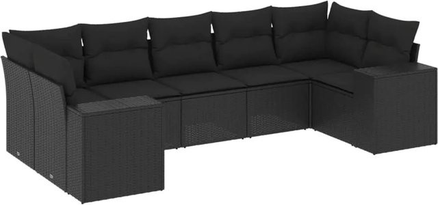 vidaXL 7-teilige Garten-Sofagarnitur in L-Form aus schwarzem Poly-Rattan mit Sitzkissen und Rückenkissen - Bild 1
