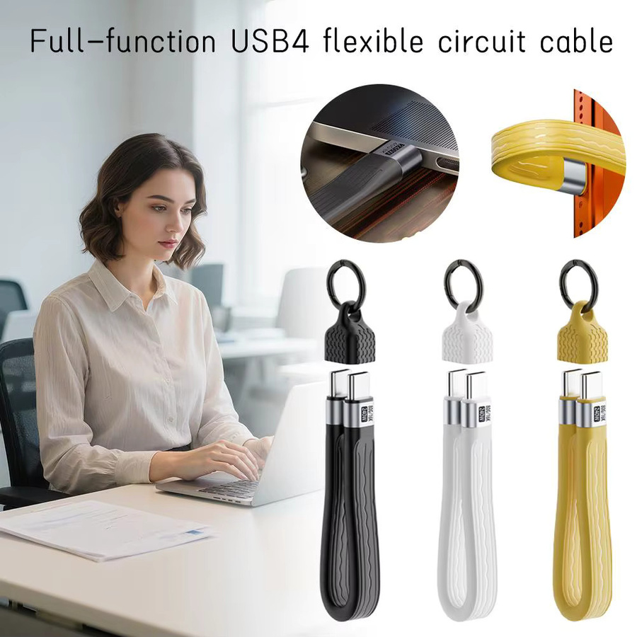 USB4 Soft-Board-Kabel USB-C zu USB-C Schlüsselanhänger, 80Gbps und 240W Schnellladekabel, Schwarz/Mehrfarbig - Bild 5