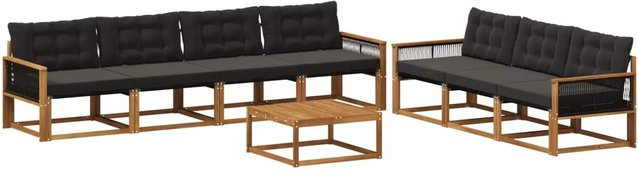 vidaXL Outdoor-Sofagarnitur aus Akazienholz mit Textilene und 8-teiligem Kissen-Set in Schwarz und Natur - Bild 1