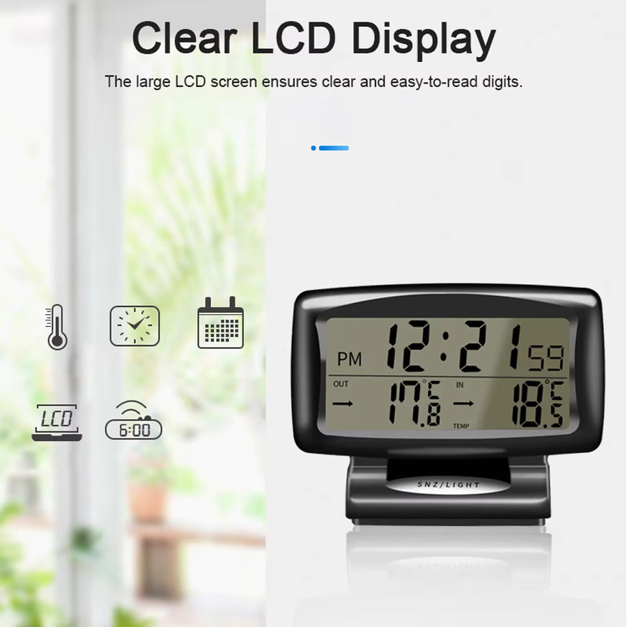 KKMOON 2-in-1 Auto-Uhr und digitales Thermometer mit hintergrundbeleuchtetem LCD-Display in Schwarz - Bild 3