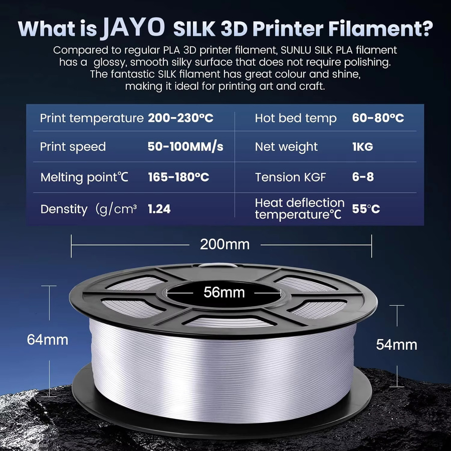 JAYO 2 Rollen 3D Silk PLA+ Filament 1,75 mm für FDM Drucker in Schwarz und Weiß - Bild 3