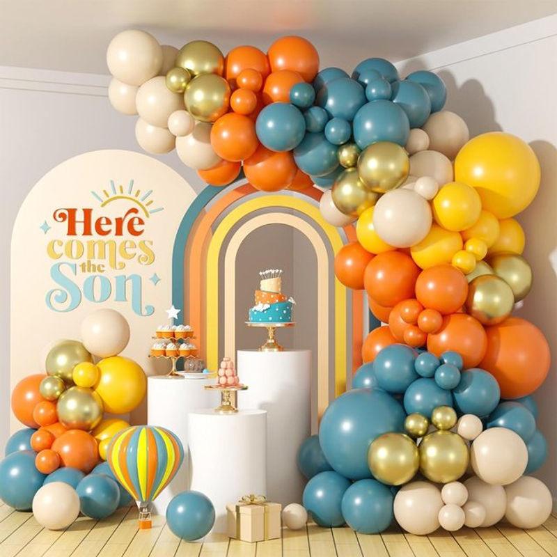 Here Comes the Son Ballongirlande in Schieferblau und Senfgelb für Babyparty und Geburtstag - Bild 1