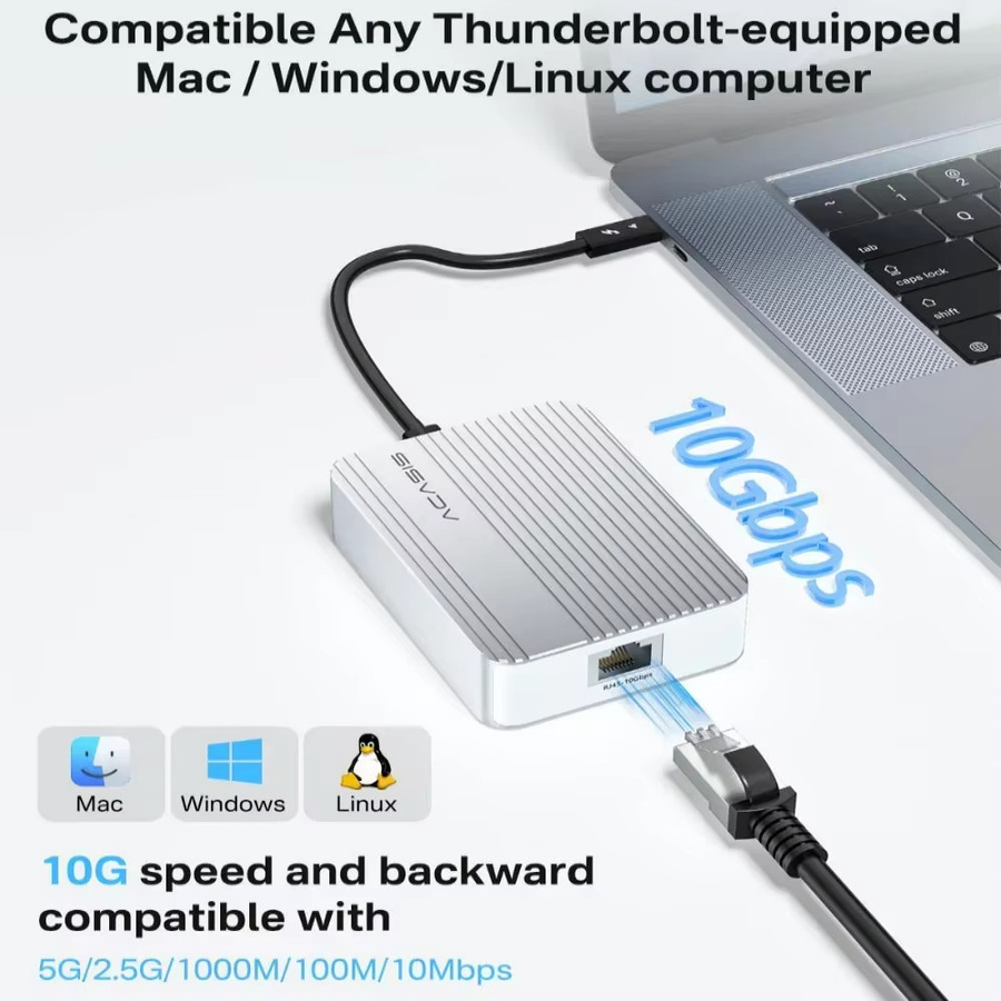 Acasis USB-C Ethernet-Adapter 10Gbps Netzwerkkarte mit RJ45 für Thunderbolt 5/4/3, Farbe: Silber - Bild 3