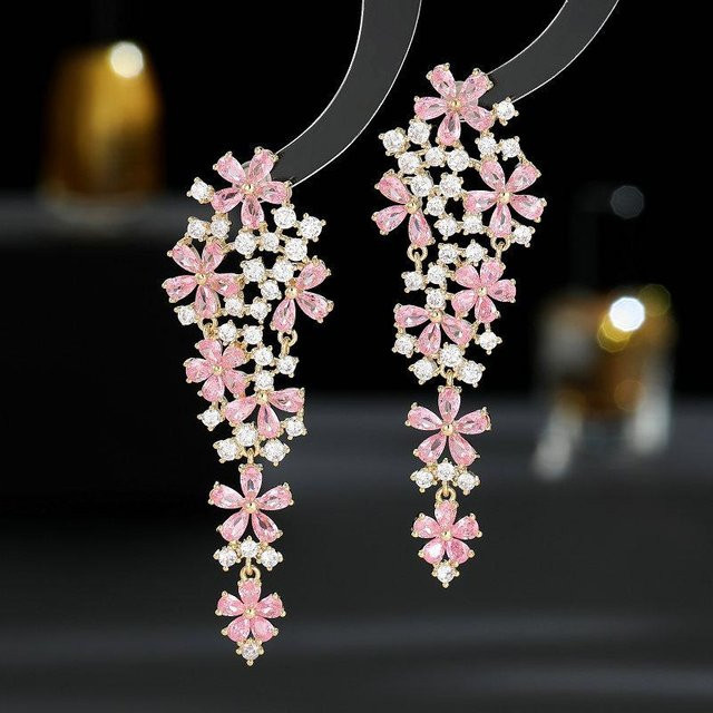 SUYU Ohrringe, Blumen, Zirkon, goldgelb, Damen - Bild 1