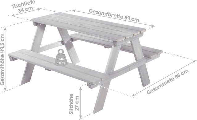 Roba Kindersitzgruppe Picknick for 4 Outdoor Deluxe aus Massivholz in Grau, B/H/T: 89 x 50 x 84,5 cm - Bild 1
