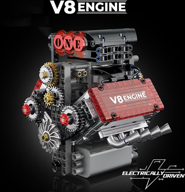M MENBIS V8-Motor Simulationsmodell mit elektrischem Antrieb, technisches DIY-Baustein-Set für Erwachsene, Multicolor - Bild 1