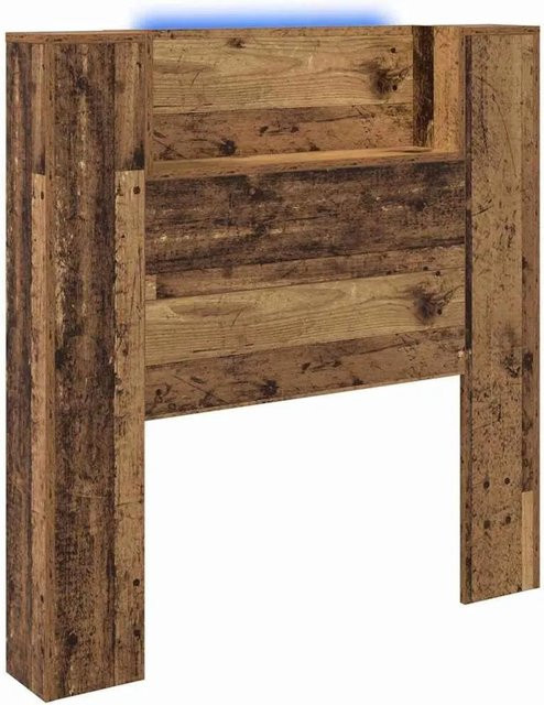 vidaXL Kopfteil mit Regal in Altholz-Optik Braun, inklusive integriertem Regal, Beleuchtung und USB-Ladeport, B/T/H: 100 x 15 x 103,5 cm - Bild 1