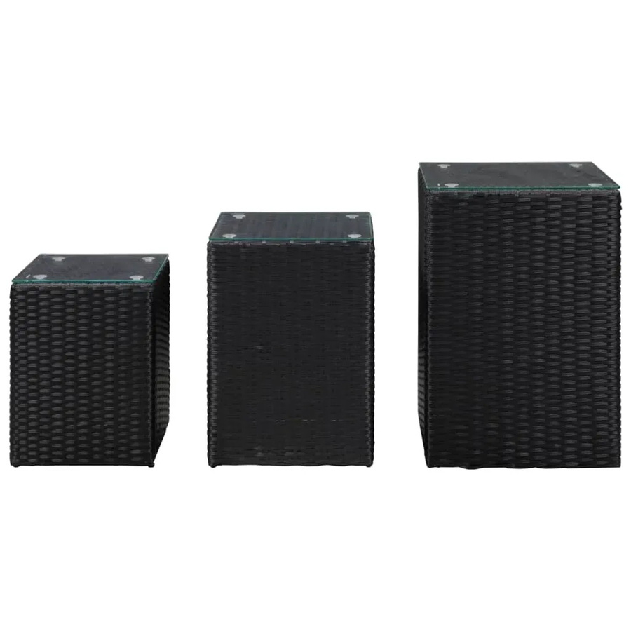 Set aus 3 vidaXL Beistelltischen mit Glasplatte aus schwarzem Poly Rattan für Innen- und Außenbereich - Bild 2