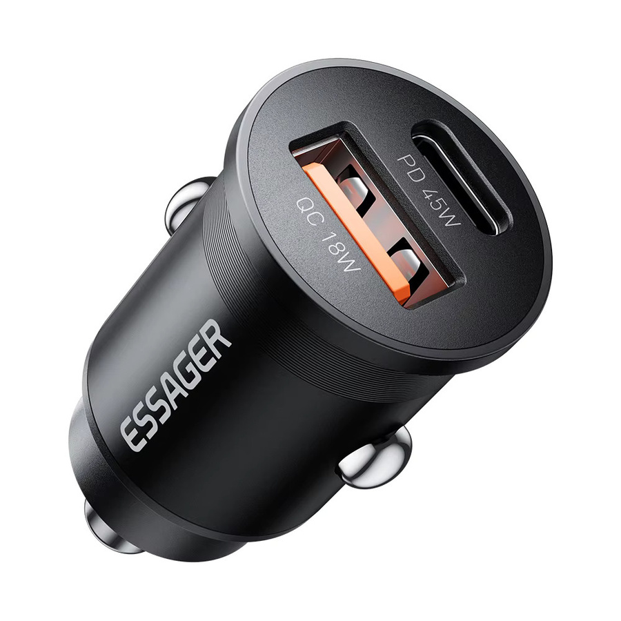 Essager 45 W Autoladegerät mit Dual Port PD QC3.0 und USB-C Schnellladung in Schwarz - Bild 6