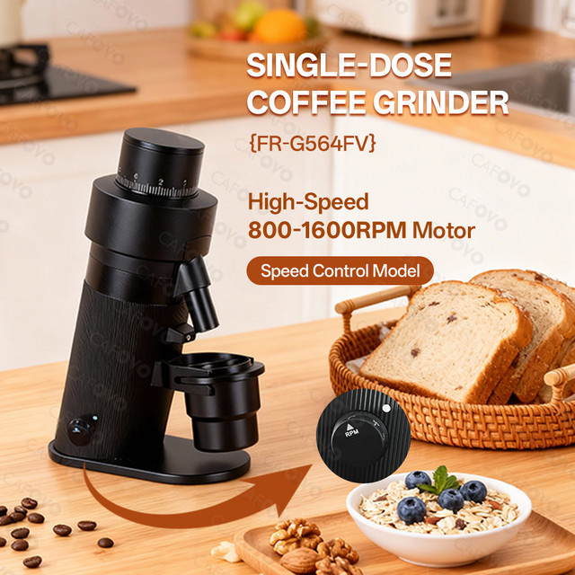 CAFOVO G564FV Kaffeemühle in Schwarz mit 64 mm Flachmahlwerk und variabler Geschwindigkeit für Espresso und Filterkaffee - Bild 1