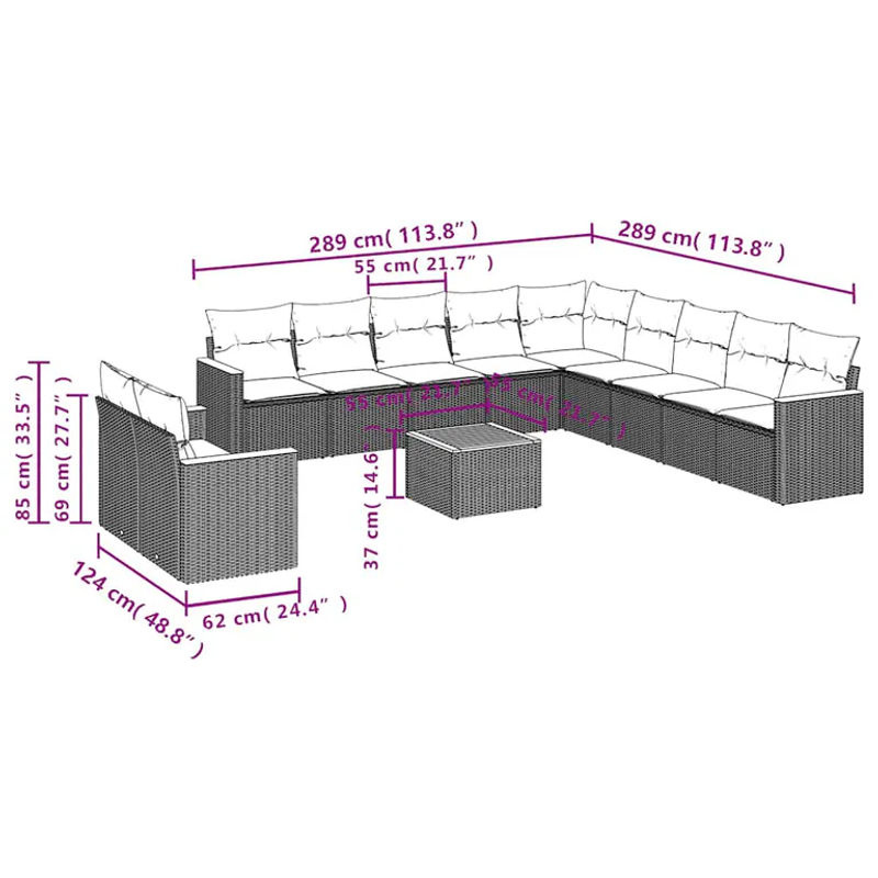 vidaXL 12-tlg. Garten-Sofagarnitur in L-Form aus Poly-Rattan mit Kissen in Schwarz - Bild 2