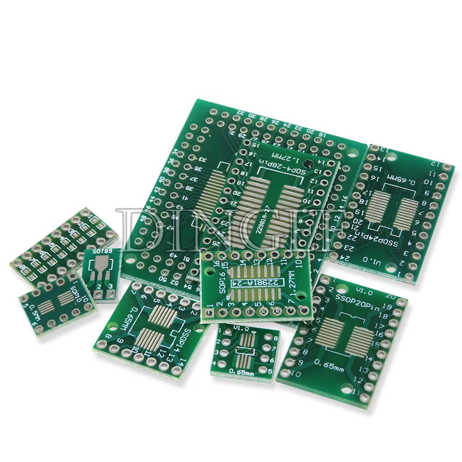 10er Set PCB Adapter Board Kit SMD zu DIP Konverter Platte in Grün für SOP MSOP SSOP TSSOP SOT23 8 10 14 16 20 28 Pin - Bild 2