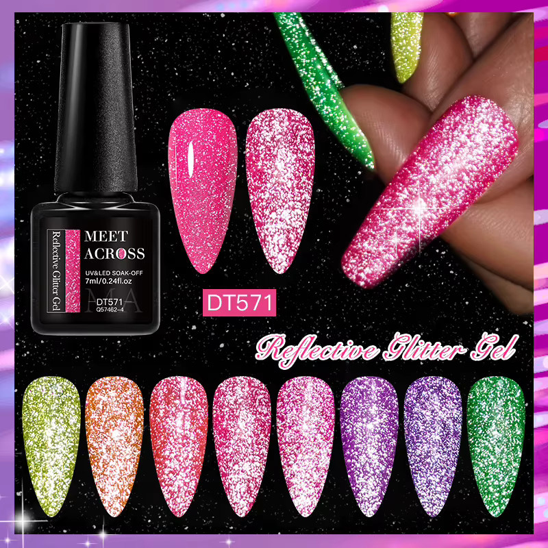 MEET ACROSS Glitzer-Gel-Nagellack, Neonfarbe, glänzend - Bild 4