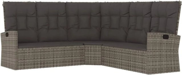 vidaXL Ecksofa mit Liegefunktion in Grau aus Polyrattan mit Kissen und Metallrahmen - Bild 1