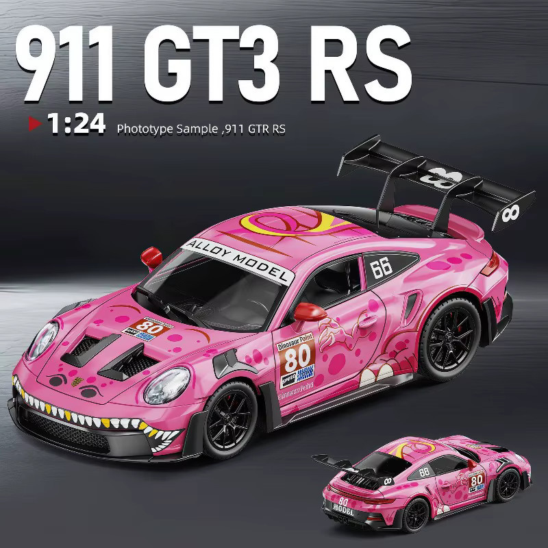 WELLY Porsche GT3 Tyrannosaurus Rex Lackierung, Modellauto, 1:24, mit Licht und Sound, Rückziehfunktion - Bild 2