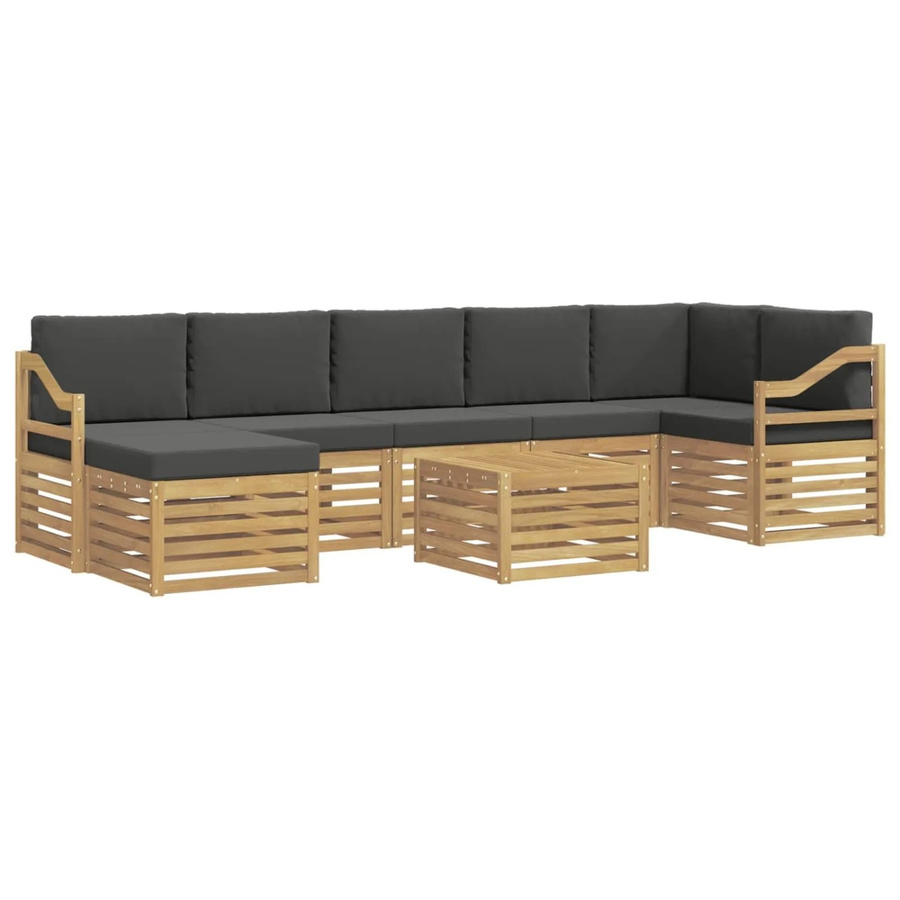 vidaXL Outdoor-Sofagarnitur 8-teilig in L-Form aus Akazienholz mit Polstern, Weiß und Anthrazit, B/T/H: 59 x 59 x 37 cm - Bild 2