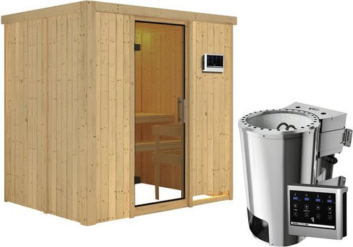 Karibu Sauna Kircholm aus Fichtenholz in Beige inklusive 3.6 kW Saunaofen mit externer Steuerung für 3 Personen B: 198 cm, T: 151 cm, H: 196 cm - Bild 1