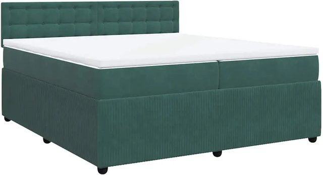 vidaXL Boxspringbett mit Matratze und Kopfteil aus Samt in Dunkelgrün, B/T: 200 x 200 cm - Bild 1