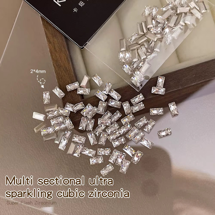 KANIU Baguette-Strass Zirkonia Nagel-Charms, Champagner, Glänzend - Bild 7