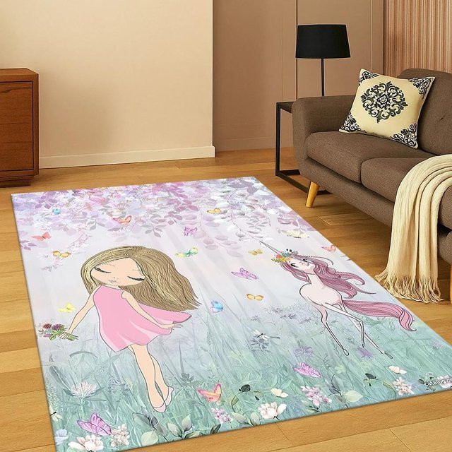 Lodestar Kinderteppich Ballettmädchen Ballerina Fee Cartoon, Waschbarer Spielteppich für Schlafzimmer und Wohnzimmer, B/B: 80 x 120 cm, Mehrfarbig - Bild 1