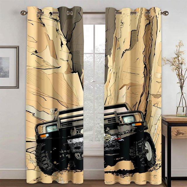 2er-Set Lichtfilter Vorhang mit Comic Graffiti Rennwagen Design für Kinder, Mehrfarbig, Höhe: 75 cm, Breite: 60 cm - Bild 1