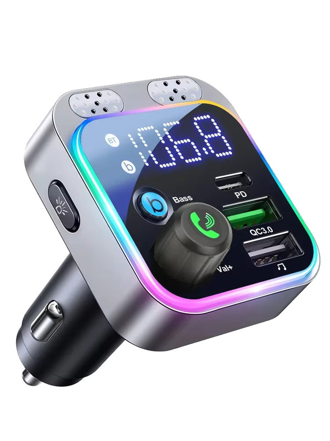 KEBIDUMEI Bluetooth FM Sender mit Digital Display und Schnellladegerät in Silber - Bild 7