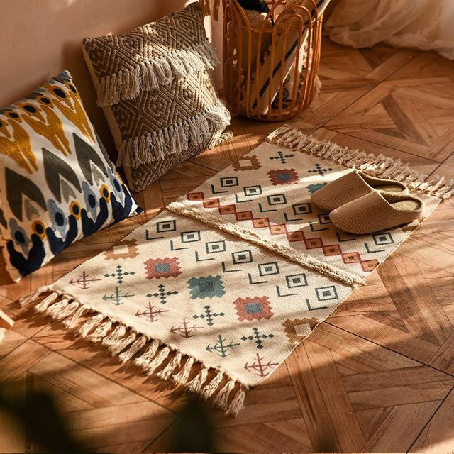 BC-Warm Home Nordischer Quasten-Strickteppich in Braun, Waschbare Boho Retro Matte für Wohnzimmer, Küche oder Schlafzimmer, B/T: 60 x 90 cm - Bild 1