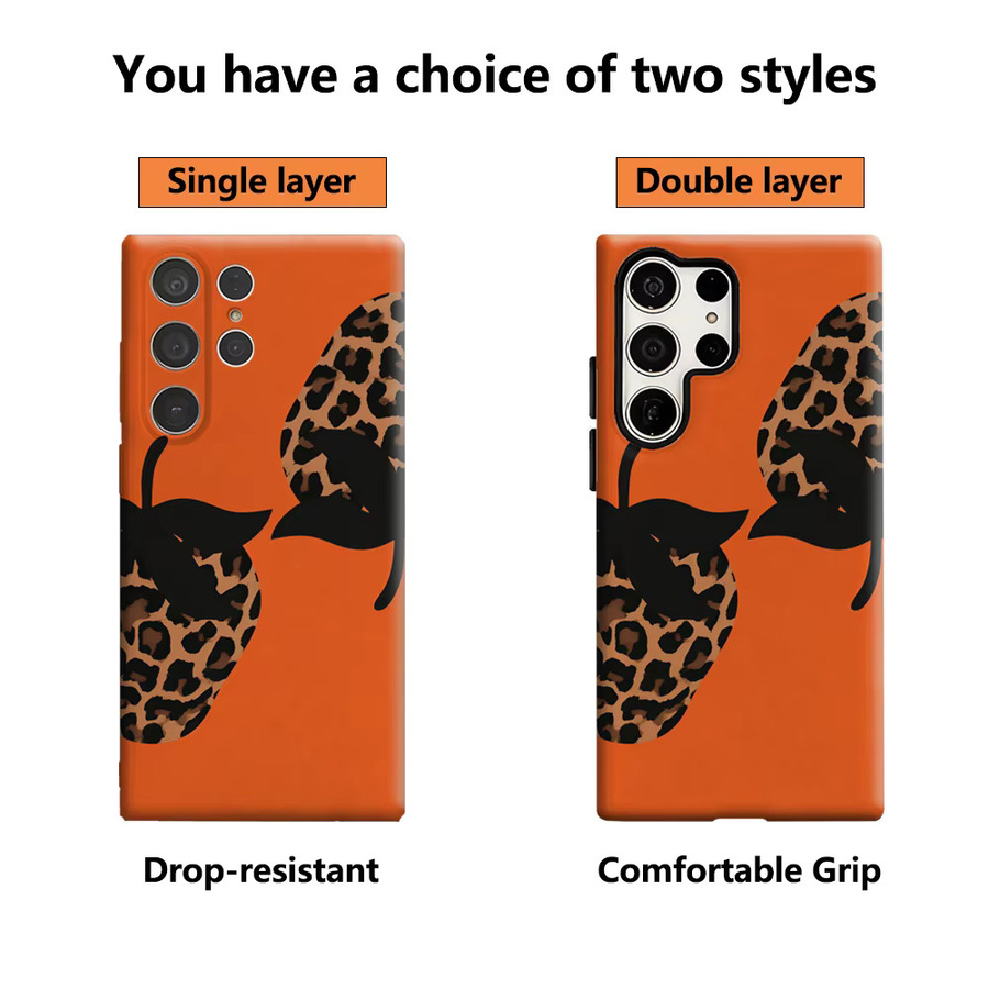Handyhülle Orange Leopard Erdbeere für Samsung Galaxy S25 Ultra, S24 und S23 Ultra Plus mit glänzender doppellagiger Rückseite - Bild 2