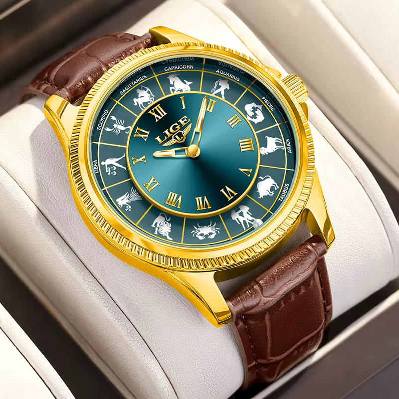 LIGE Armbanduhr Quarz, Leder, Blau, Gold, Herren - Bild 6