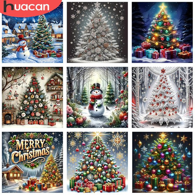 HUACAN 5D Diamant-Mosaik-Set Weihnachtsbaum Landschaft Wandkunst, Mehrfarbig - Bild 1