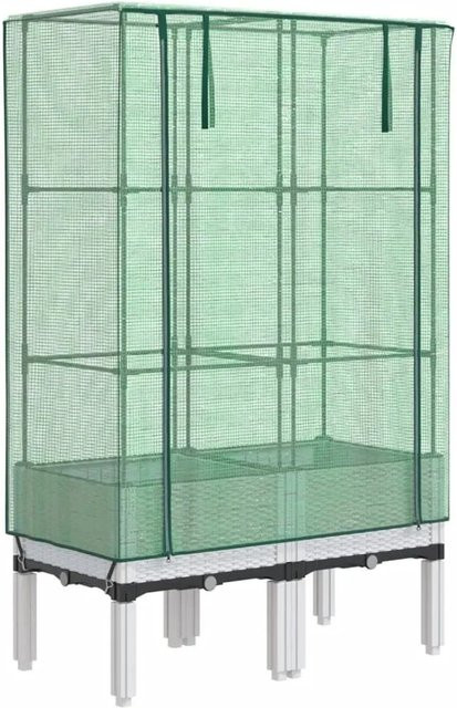 vidaXL Hochbeet mit Gewächshaus-Aufsatz in Rattan-Optik, B/T/H: 80 x 40 x 140 cm, Weiß und Grün - Bild 1